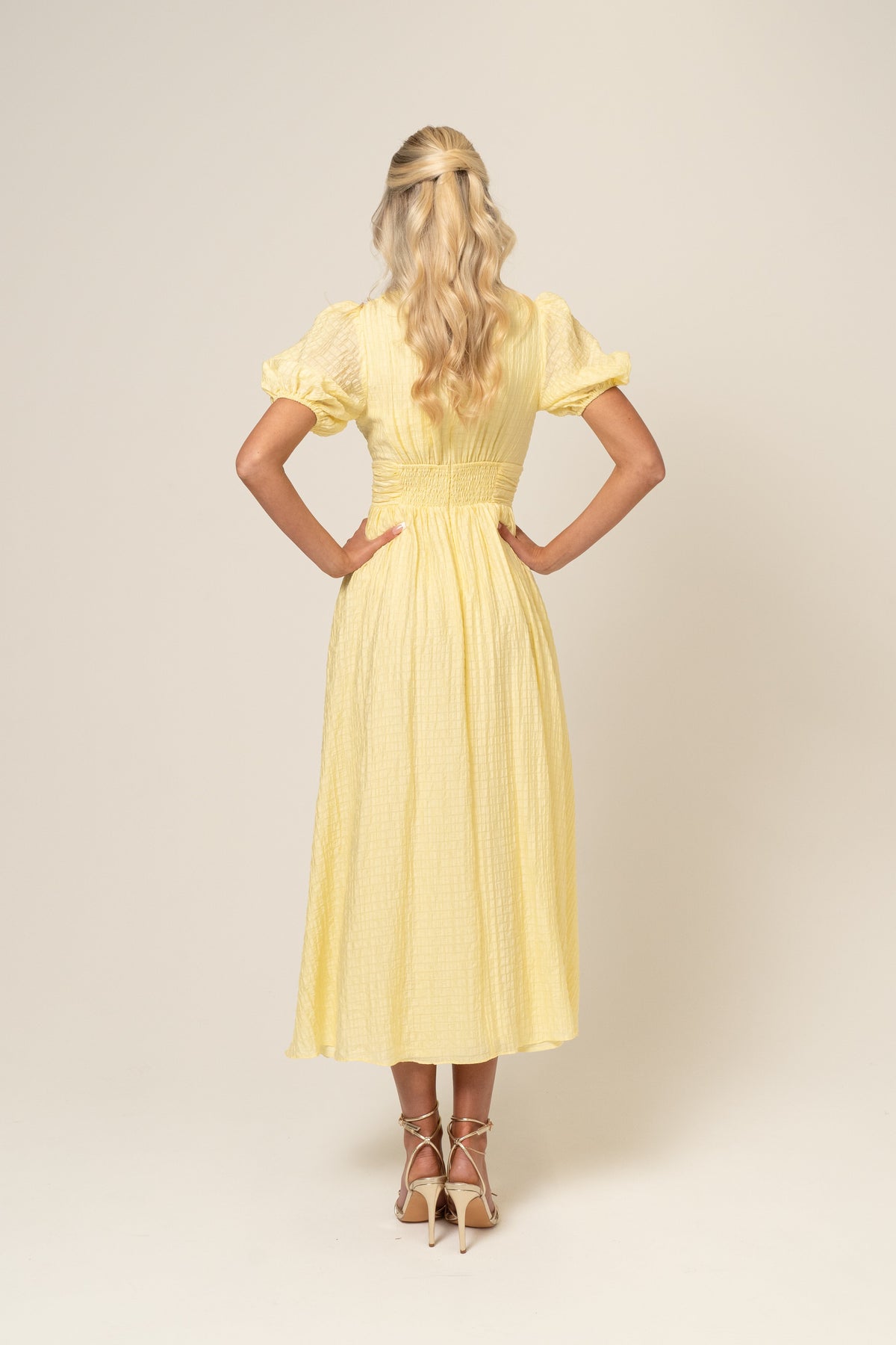 Alissa Puff Sleeve Button Down Midi Dress