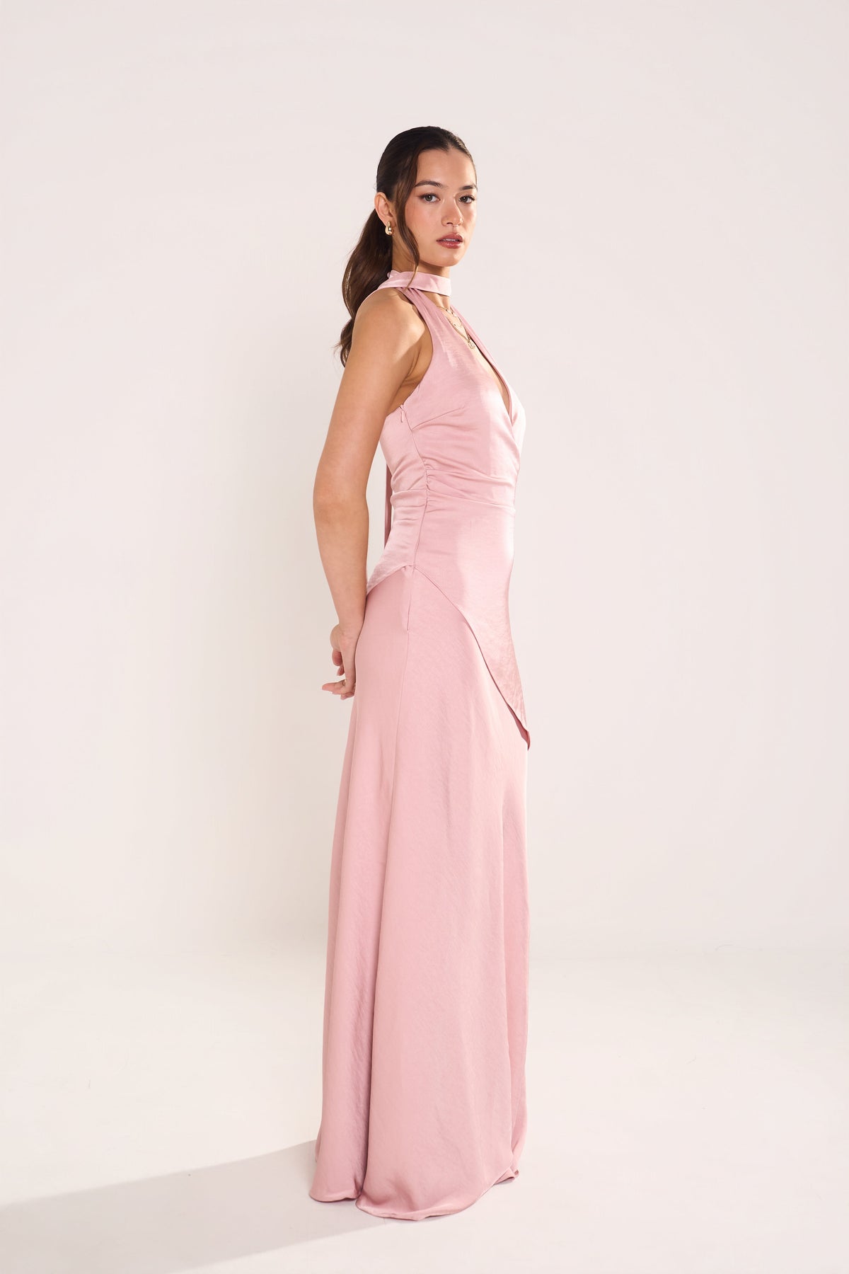 Aislin Pink Halter Maxi Dress with Loose Neck Piece