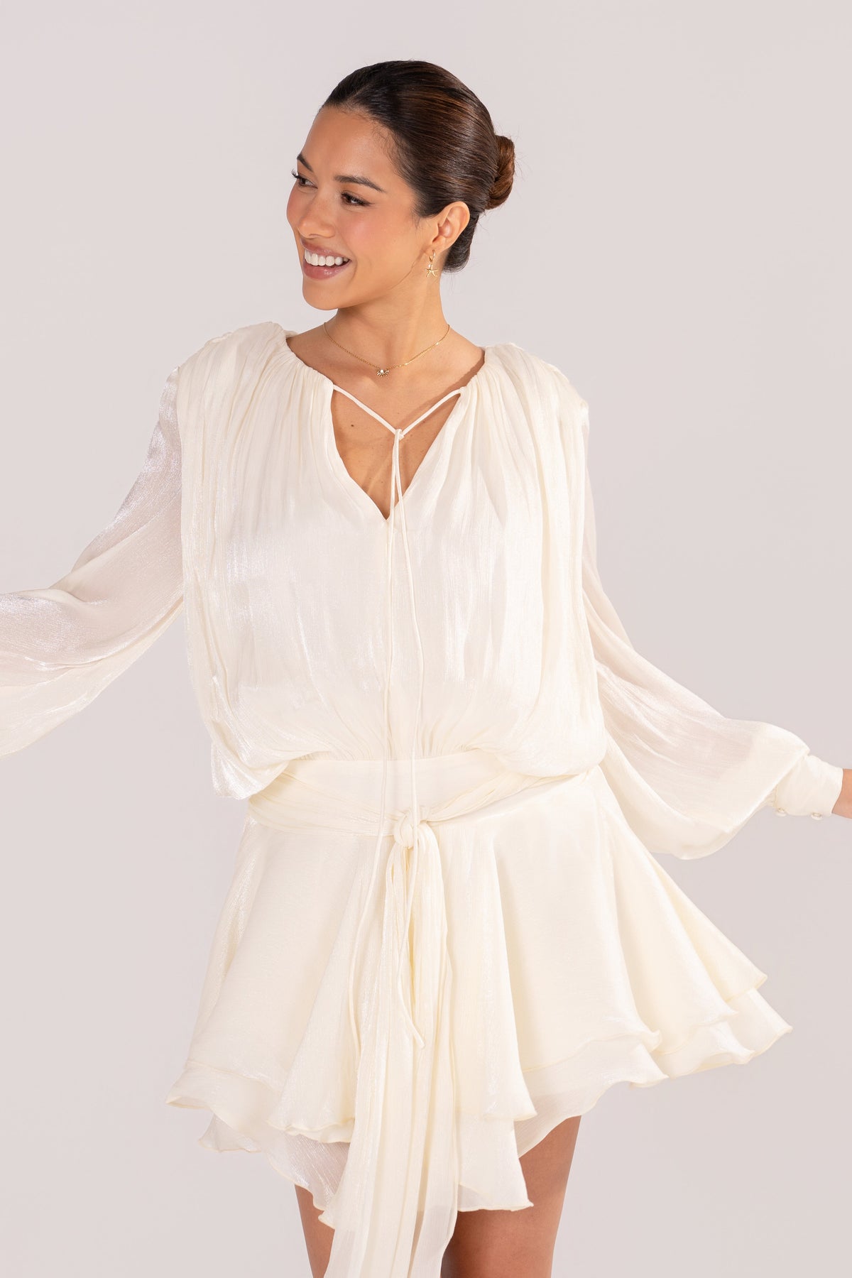 Angelique Long Sleeve Shimmery Mini Dress