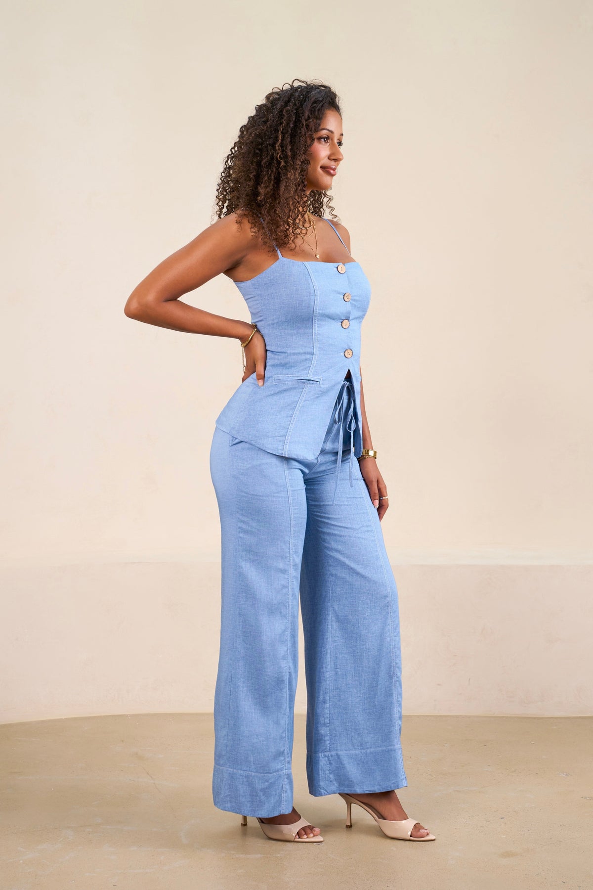 Callie Soft Green Peplum Top & Wide Leg Pant Set