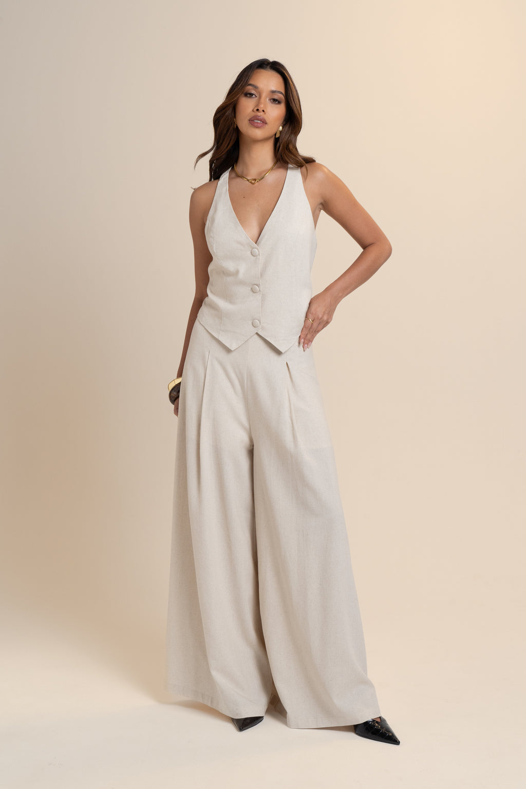 Katie Beige Two Piece Set - Vest Top & Pants