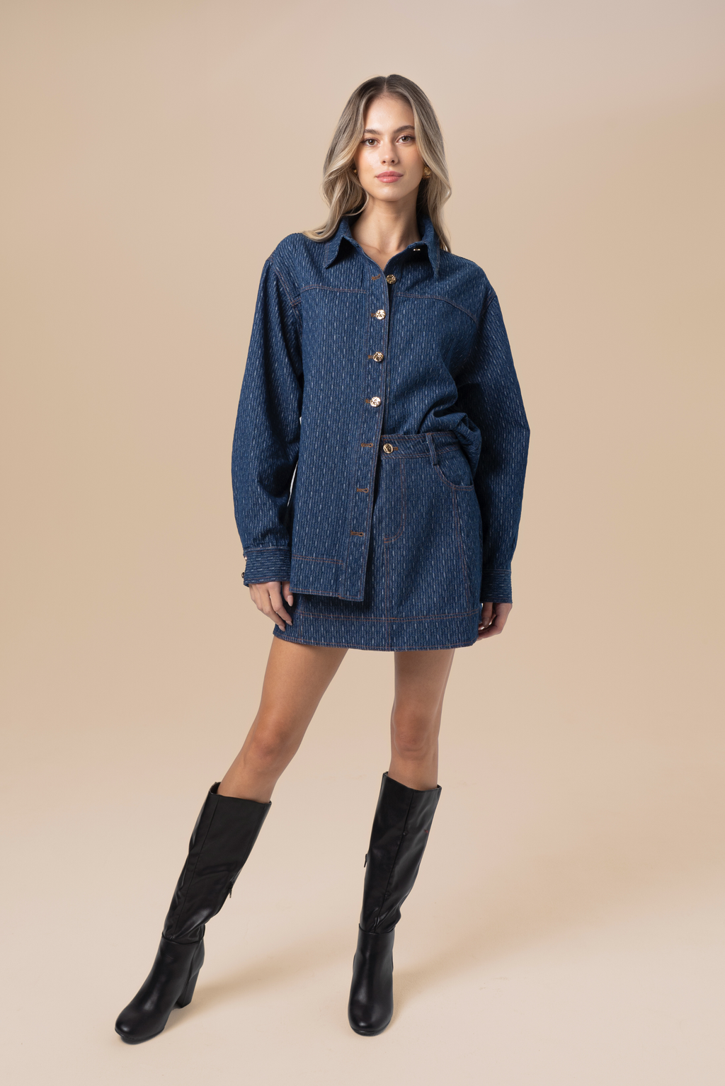 Dakota Two Piece Denim Set - Long Sleeve Top & Mini Skirt