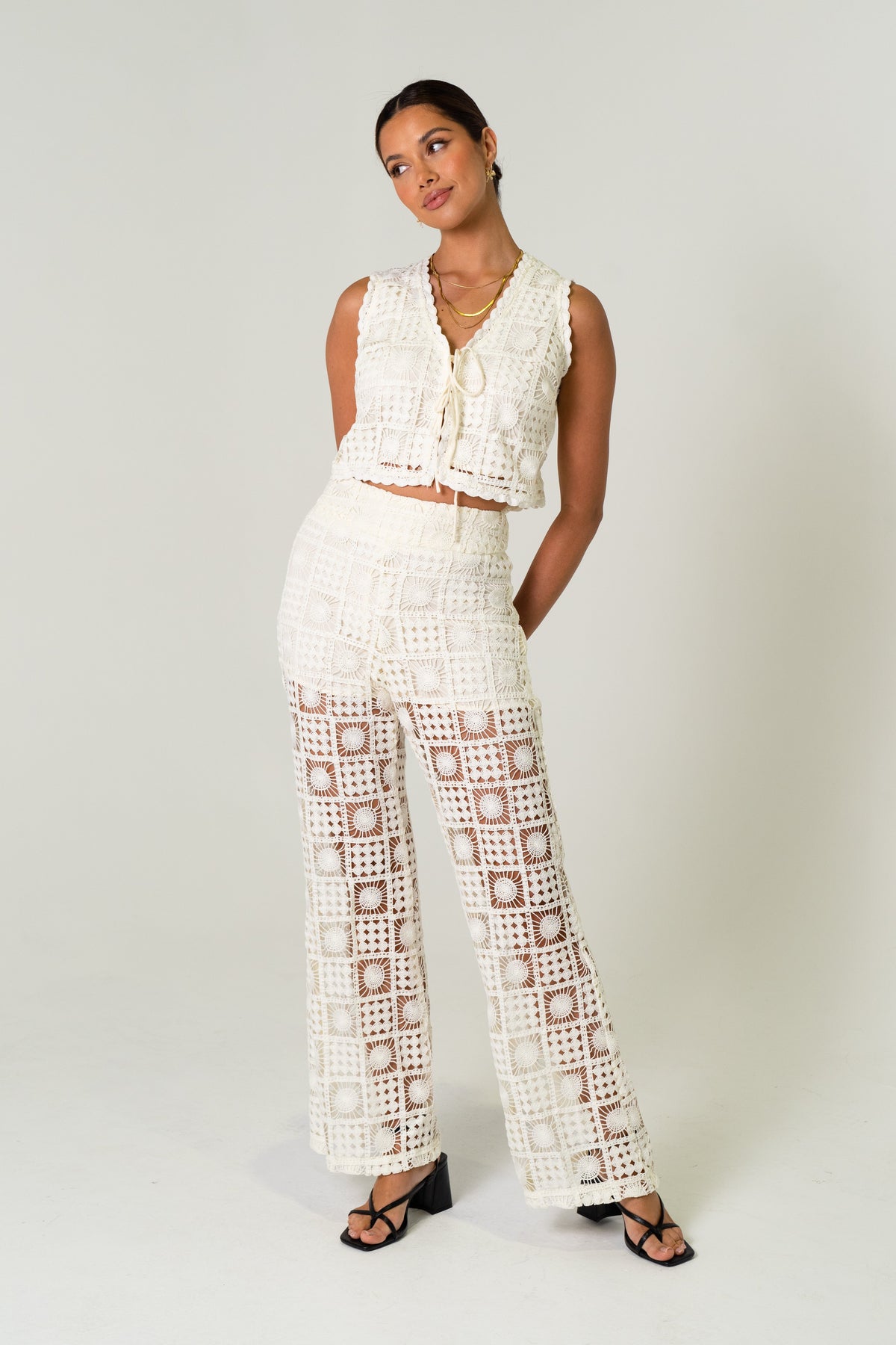 Cambria Crochet Two-Piece Set - Crop Top & High Waisted Pants