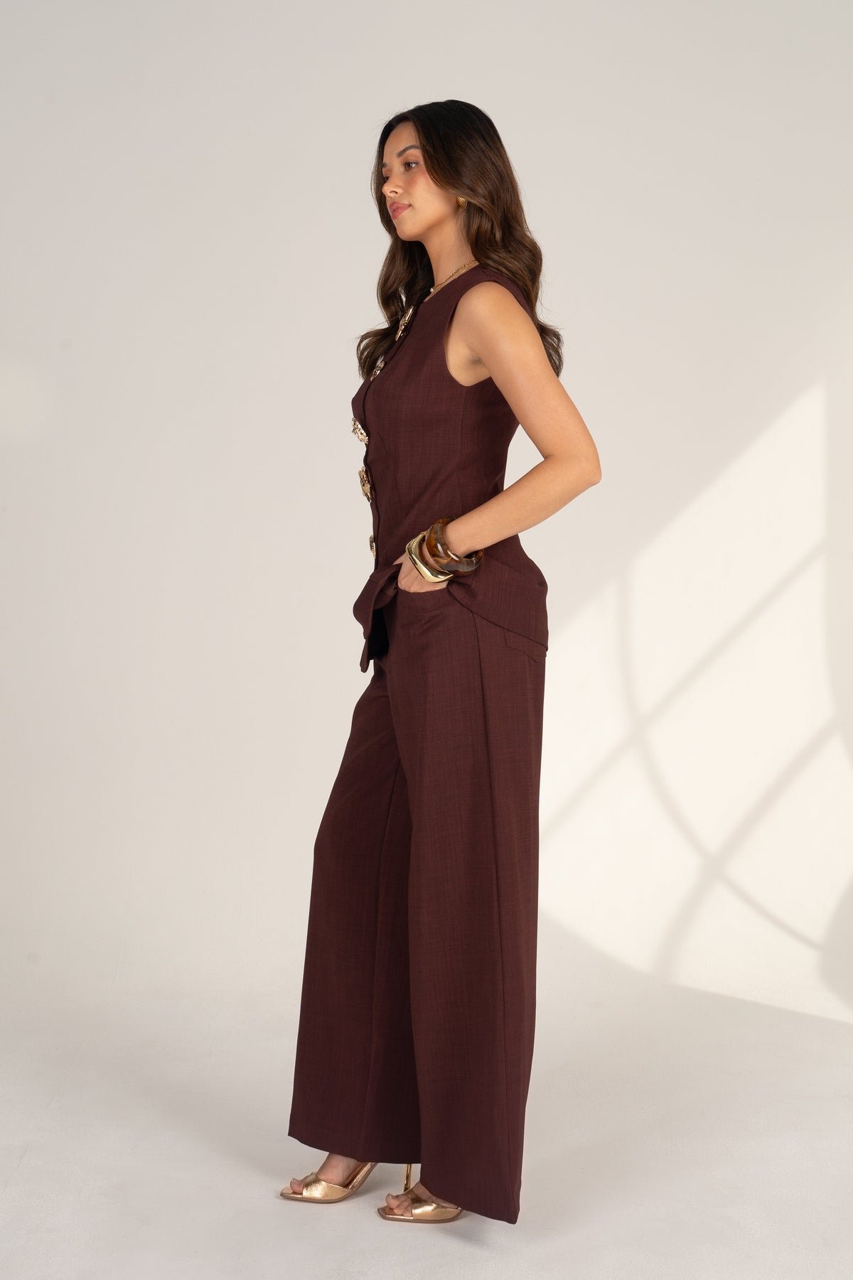 Eleanora Top & Pant Set with Gold Seashell Buttons