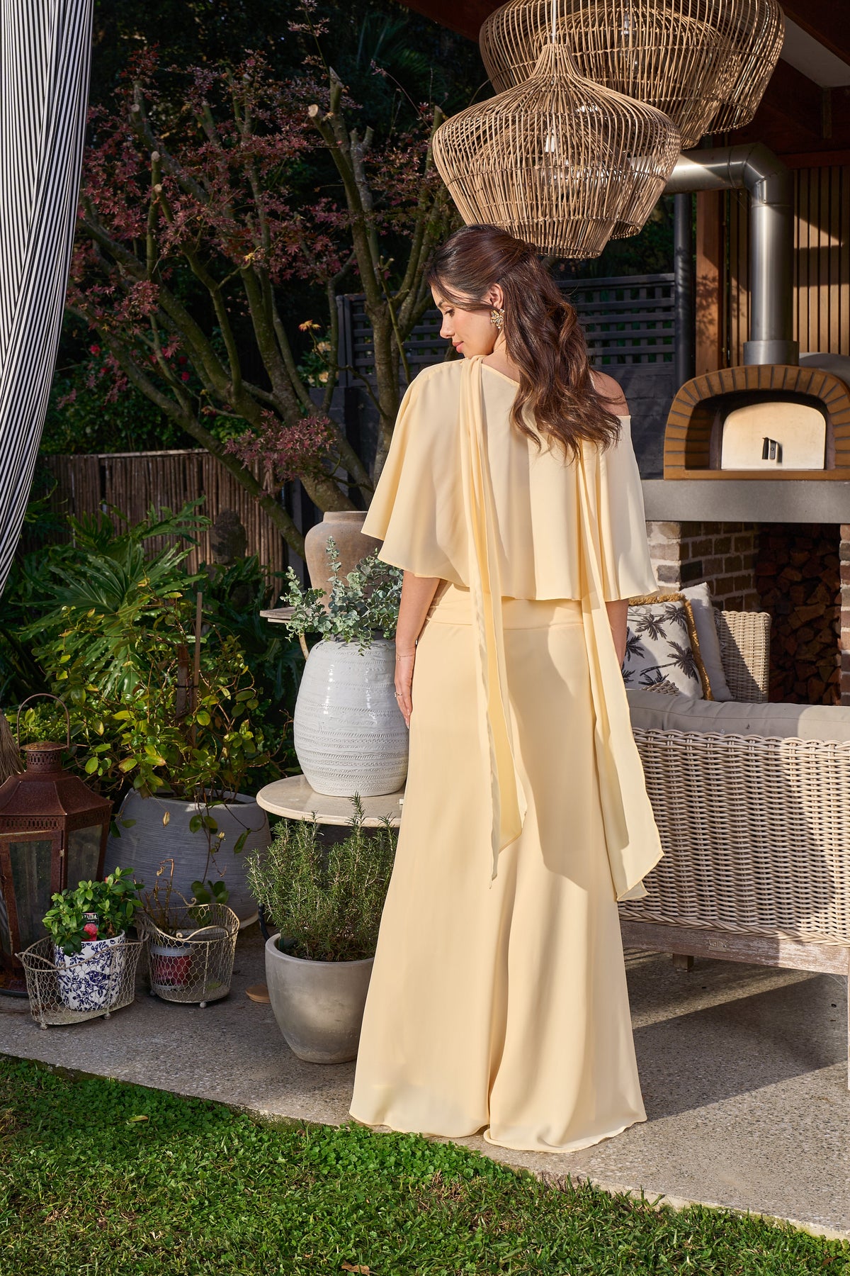 Evanthe Drop Shoulder Yellow Ruffle Top & Maxi Skirt Set