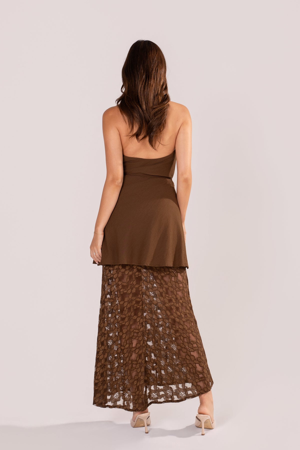 Matilda Chocolate Halter Top & Lace Skirt Set