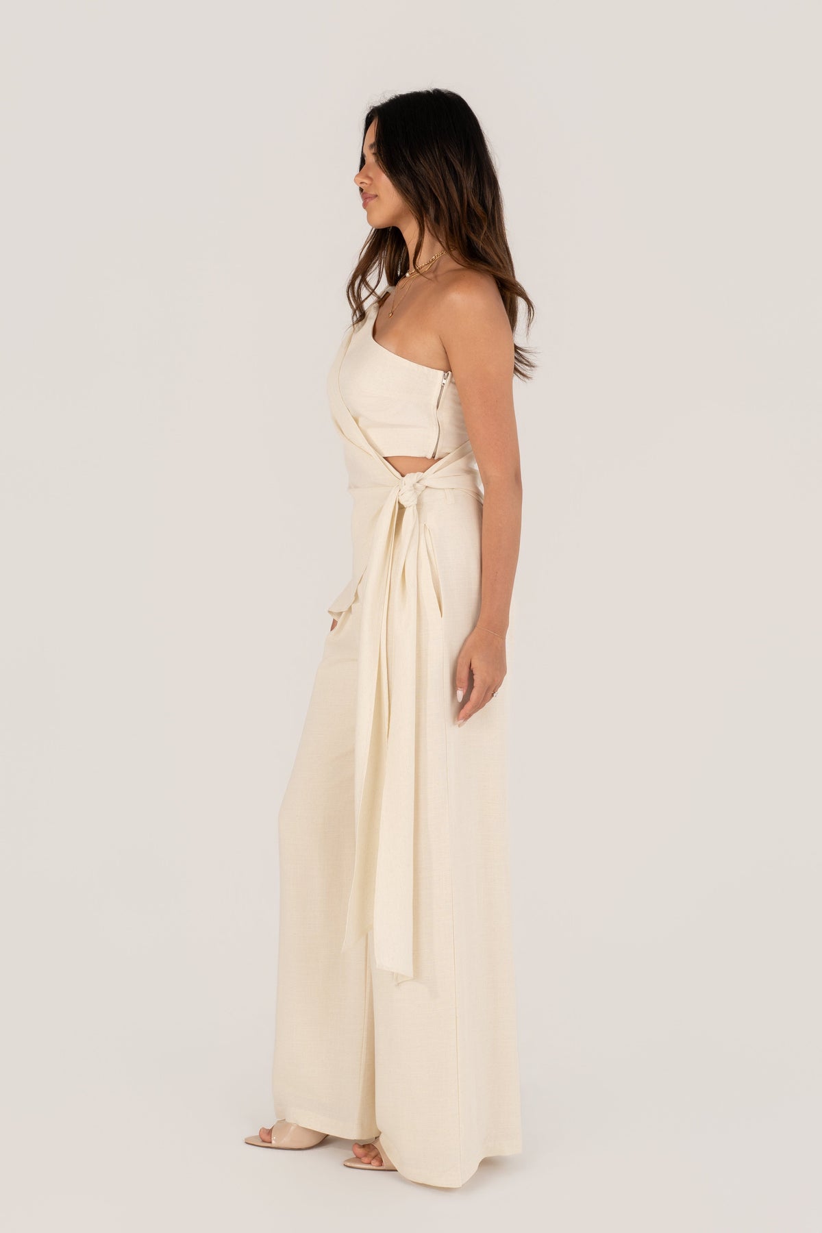 Nathalya Asymmetrical Drape Top & Wide Leg Pant Set