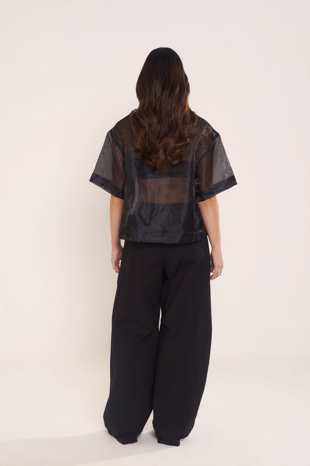 Onyx Sheer Black Overlay Top & Wide Leg Pant Set