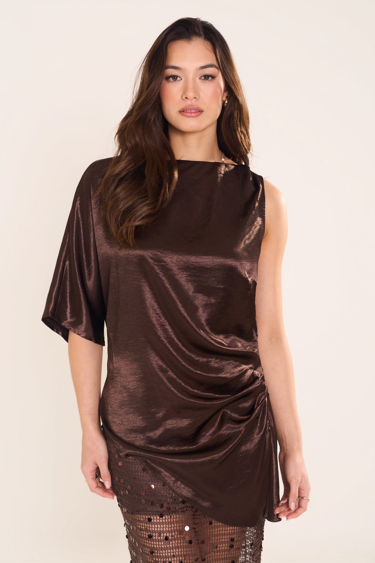 Xaviera Chocolate Longline Top & Sequin Maxi Skirt Set